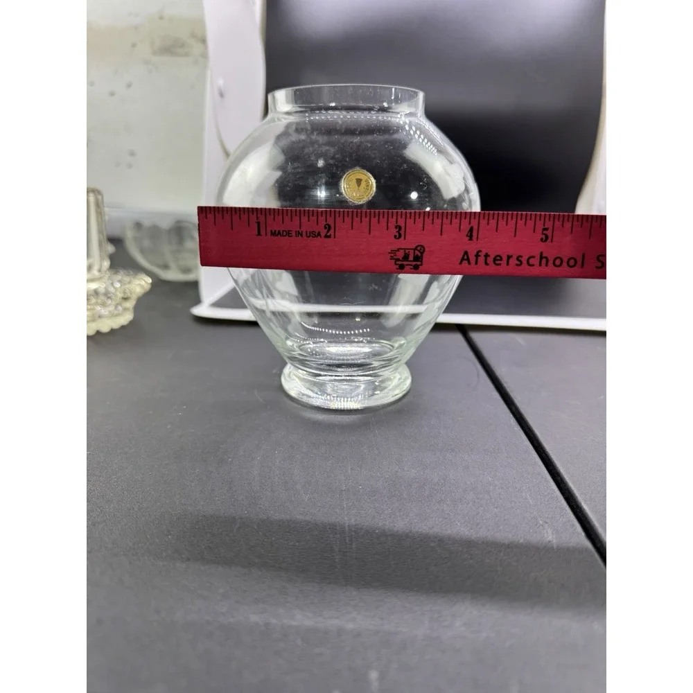 Vintage Romanian Etched Glass Vase Clear